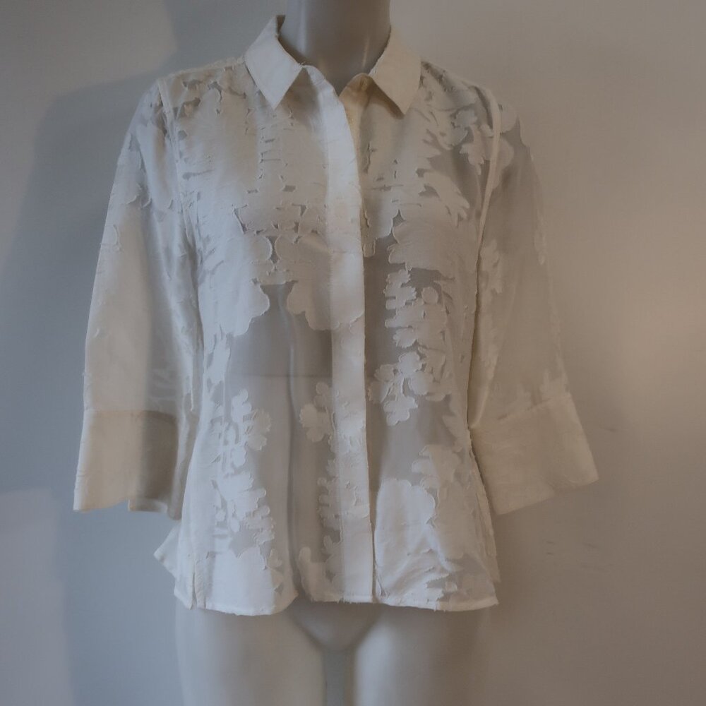 Equipment Cream Floral Sheer Button-Front Blouse